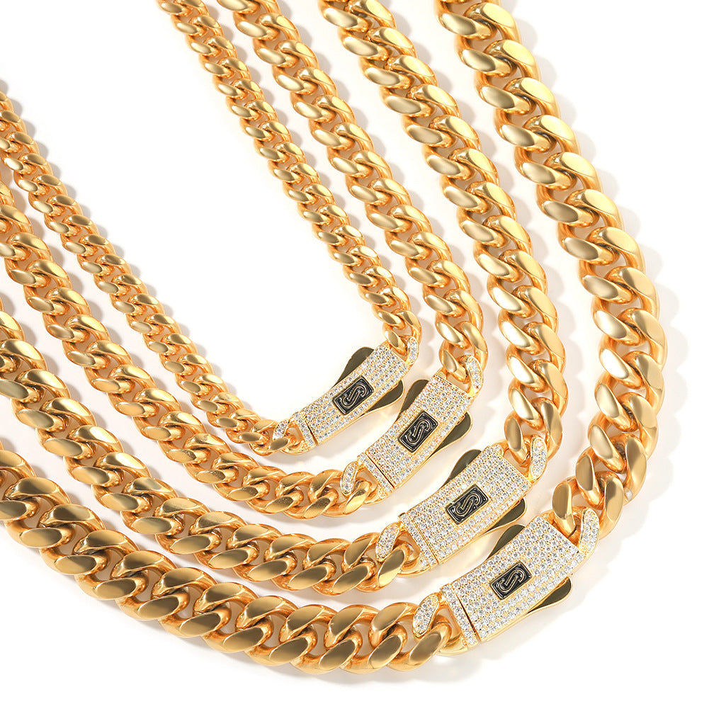 Hip-hop diamond-encrusted clasp smooth Cuban chain by nowadaysfashion