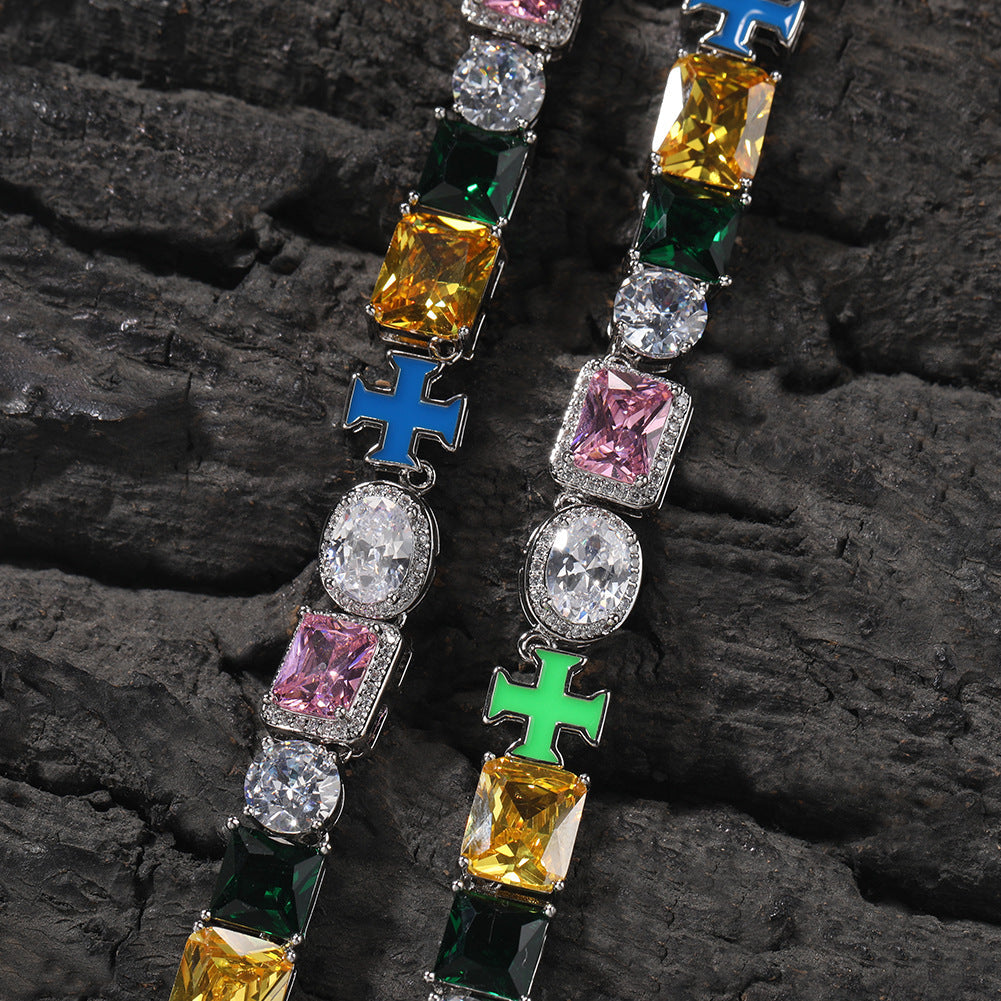 Hip-hop necklace with colorful zircon inlays and a square cross by nowadaysfashion