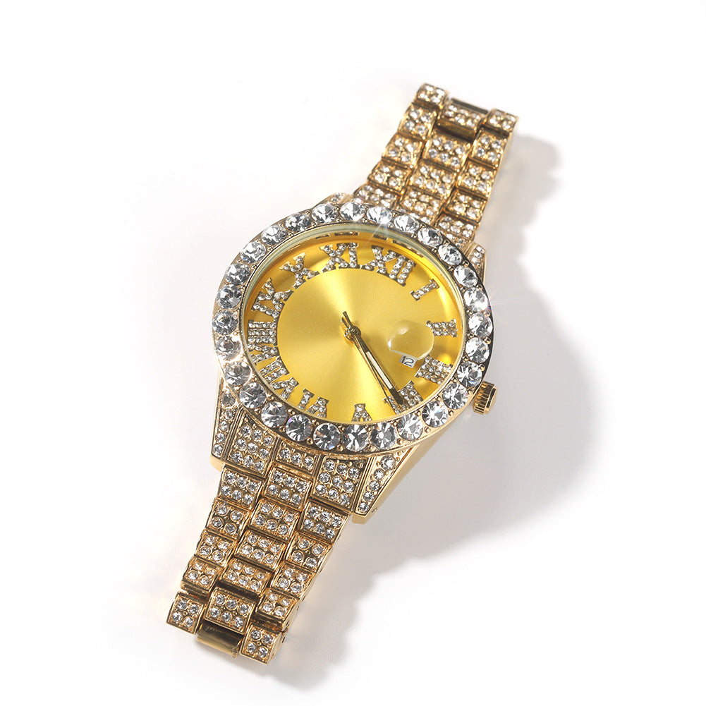 Hip-hop watch with Roman numerals and diamonds, large dial by nowadaysfashion