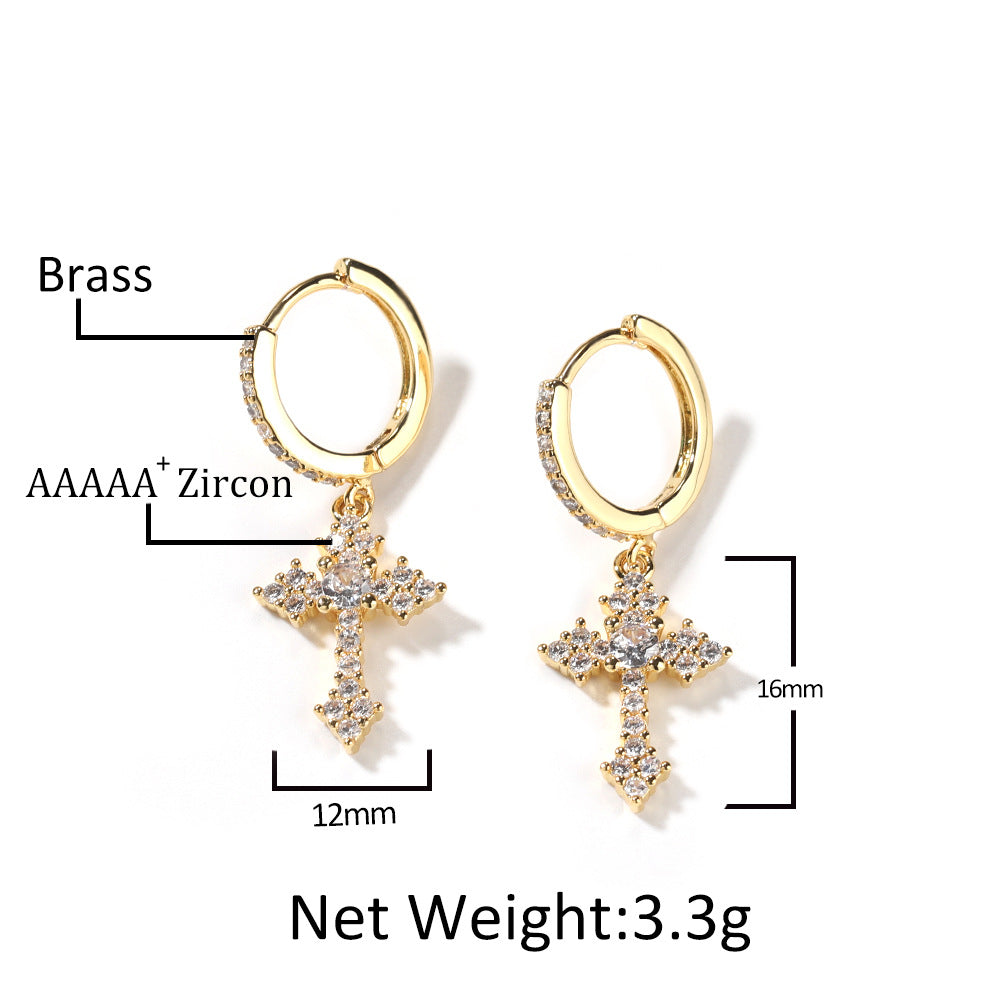 Hip-hop cubic zirconia cross earrings by nowadaysfashion