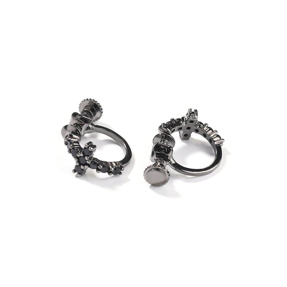 Hip Hop Zircon Black Spiral Clasp Cross Earrings by nowadaysfashion
