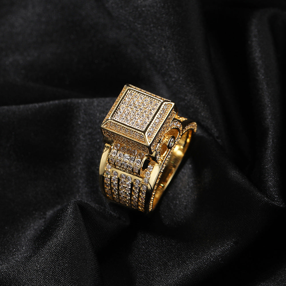 Hip-hop square diamond-encrusted couple ring by nowadaysfashion