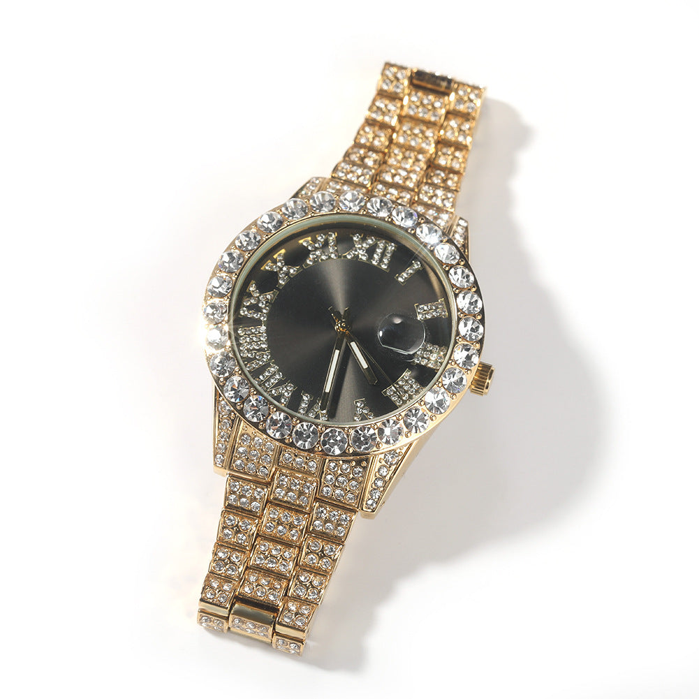 Hip-hop watch with Roman numerals and diamonds, large dial by nowadaysfashion