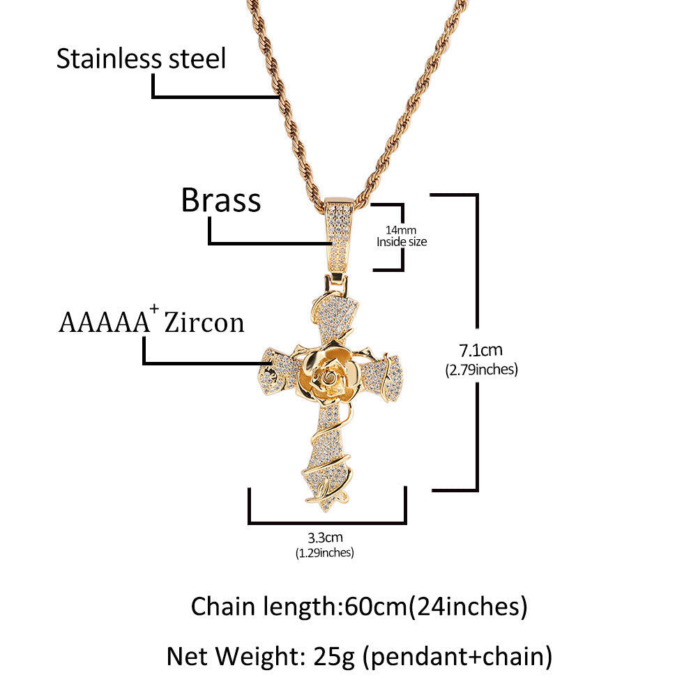 Hip-hop rose cross necklace with 5A zircon inlay by nowadaysfashion