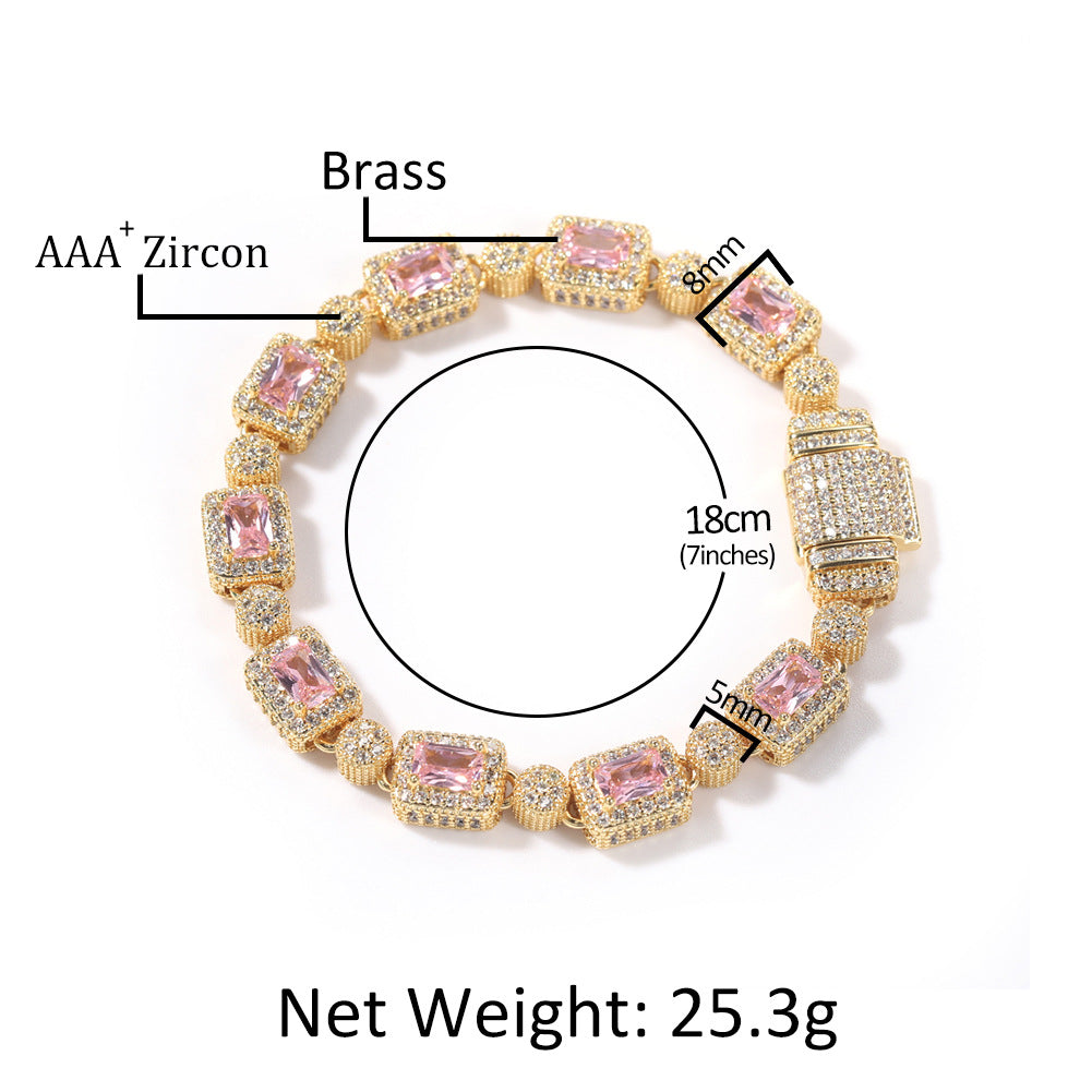 Copper inlaid pink zircon hip-hop bracelet by nowadaysfashion