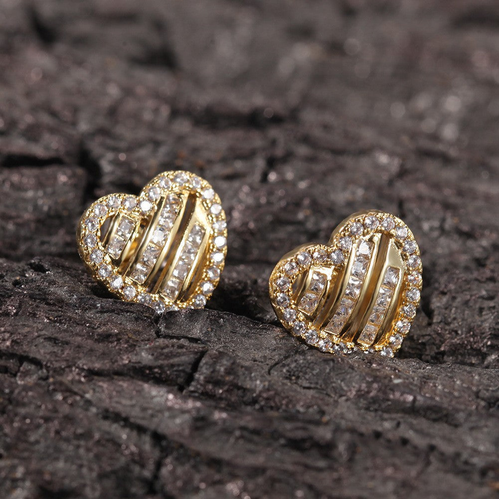 Hip Hop diamond-encrusted 925 silver stud earrings by nowadaysfashion