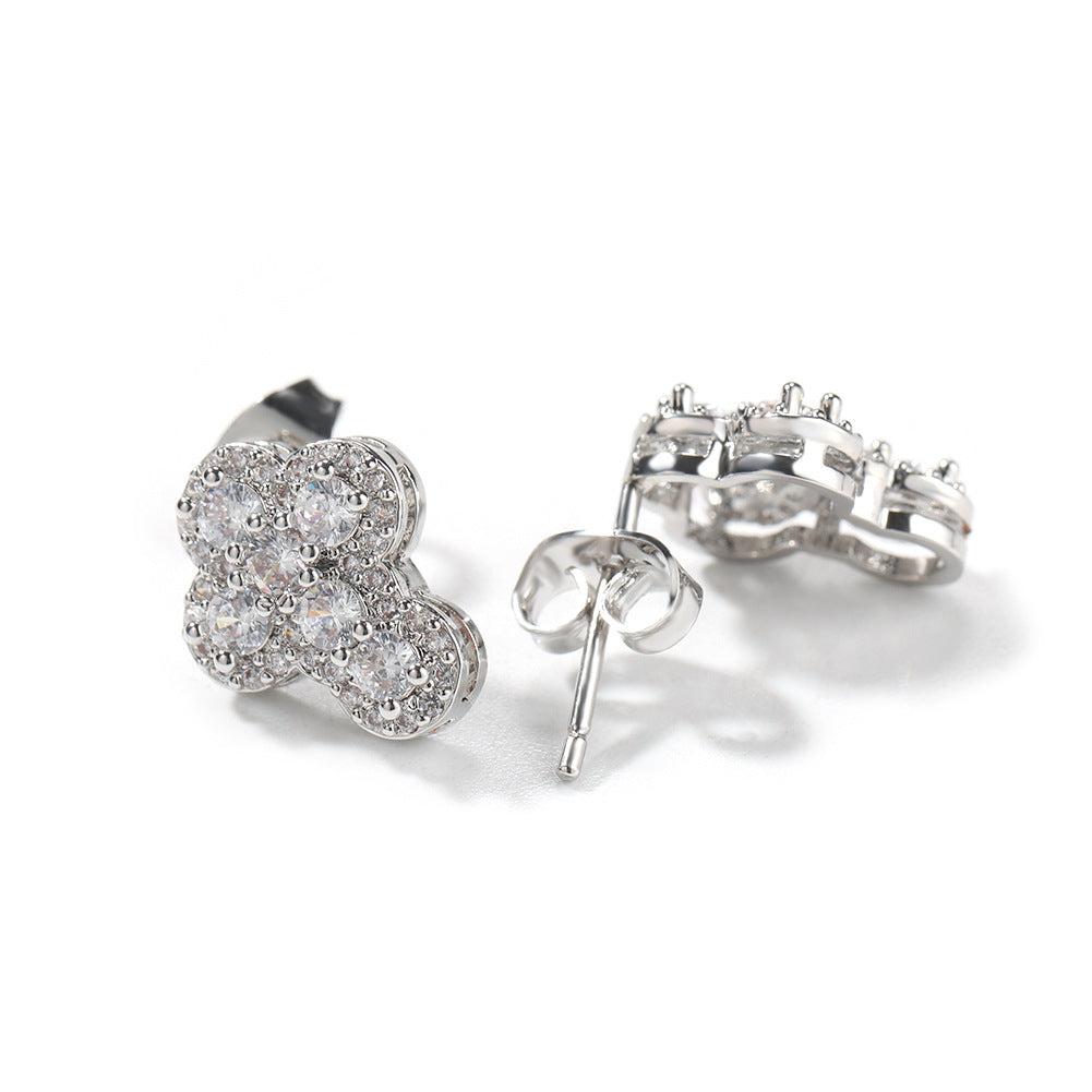 Hip-hop fashion diamond-encrusted cross stud earrings by nowadaysfashion