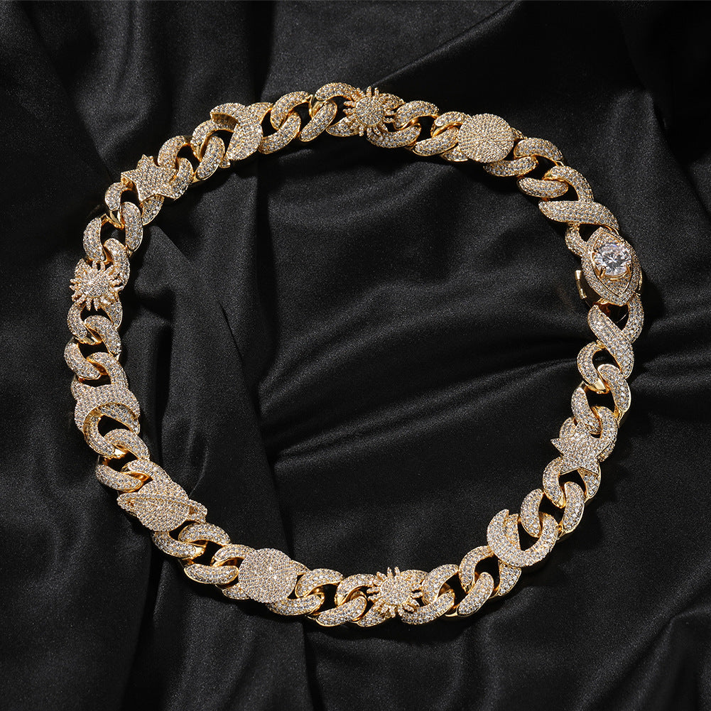 Hip-hop zircon-encrusted sun, star and eye necklace by nowadaysfashion