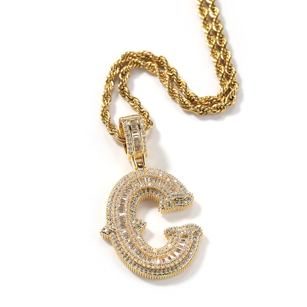 Hip-hop fully diamond-encrusted spiky rock sugar letter necklace by nowadaysfashion