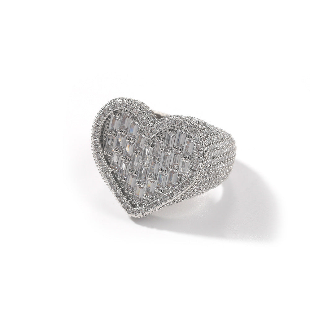 Hip-hop T-square heart-shaped zircon ring by nowadaysfashion