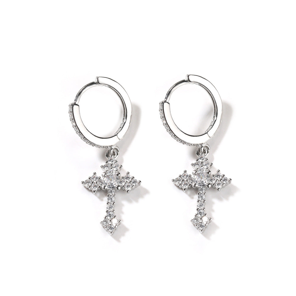 Hip-hop cubic zirconia cross earrings by nowadaysfashion