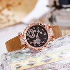 Simple leather strap quartz watch for students