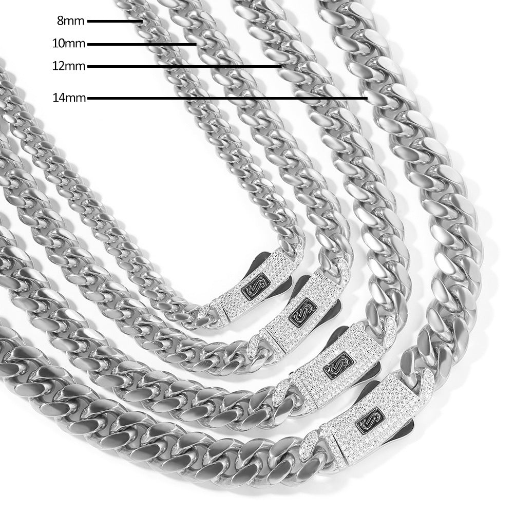 Hip-hop diamond-encrusted clasp smooth Cuban chain by nowadaysfashion