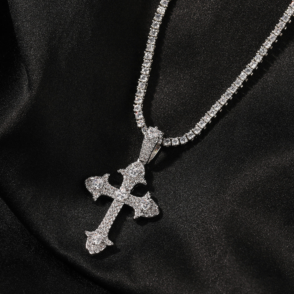 Hip-Hop Diamond-Encrusted Zircon Cross Necklace by nowadaysfashion