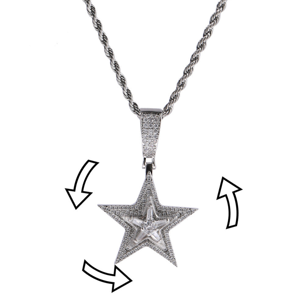 Hip-hop diamond-studded rotating five-pointed star necklace by nowadaysfashion
