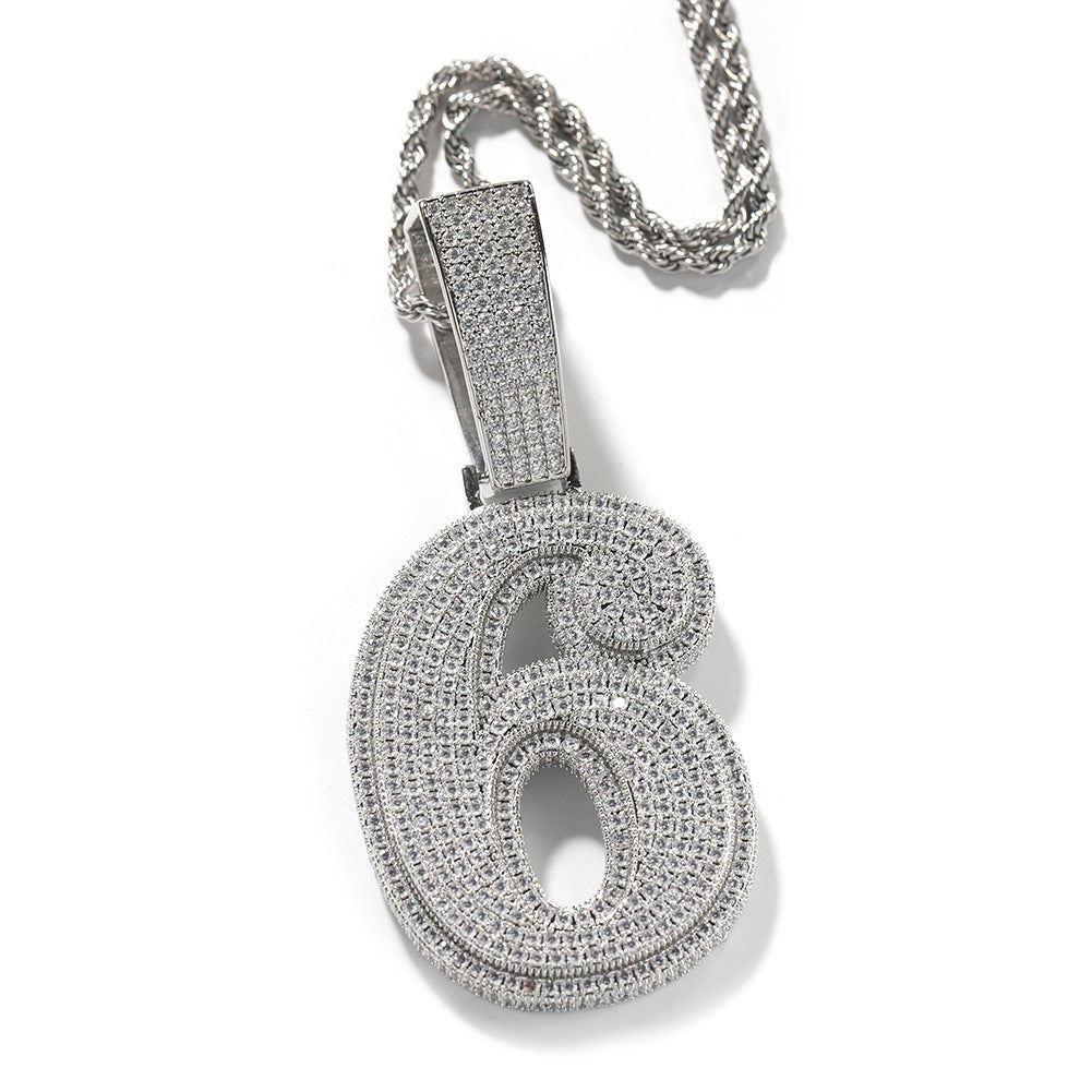 Hip-hop diamond-encrusted number pendant by nowadaysfashion