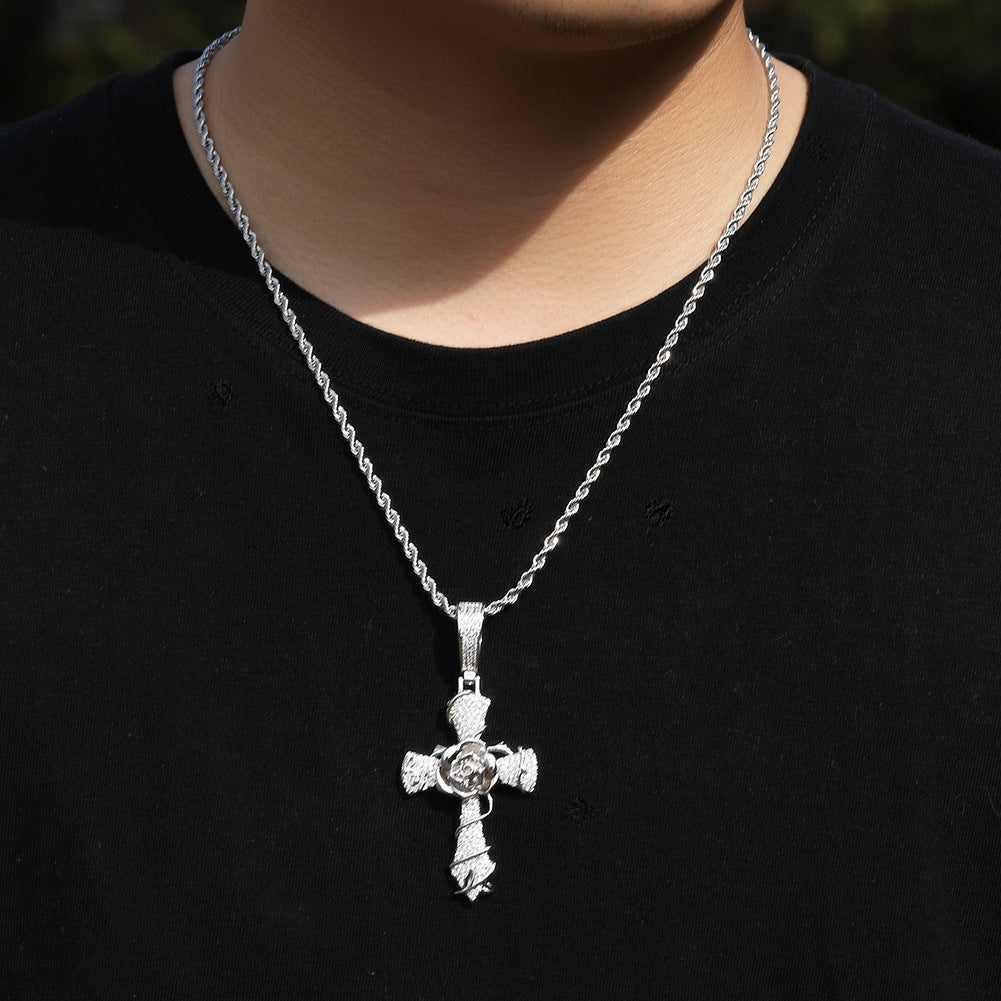 Hip-hop rose cross necklace with 5A zircon inlay by nowadaysfashion