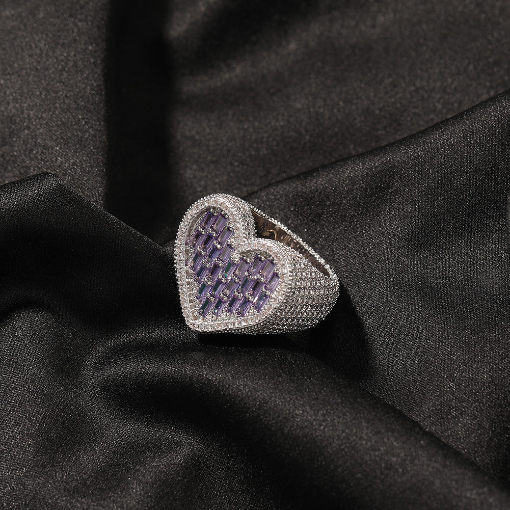 Hip-hop T-square heart-shaped zircon ring by nowadaysfashion