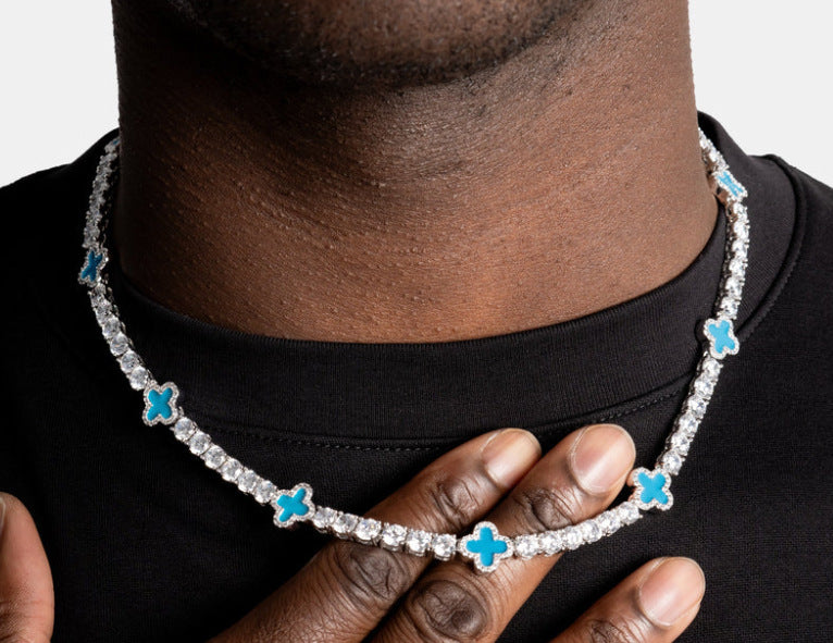 Hip-hop four-leaf clover diamond tennis chain necklace bracelet by nowadaysfashion