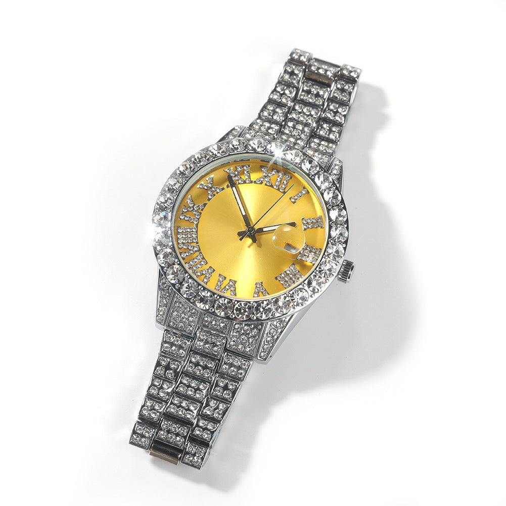 Hip-hop watch with Roman numerals and diamonds, large dial by nowadaysfashion