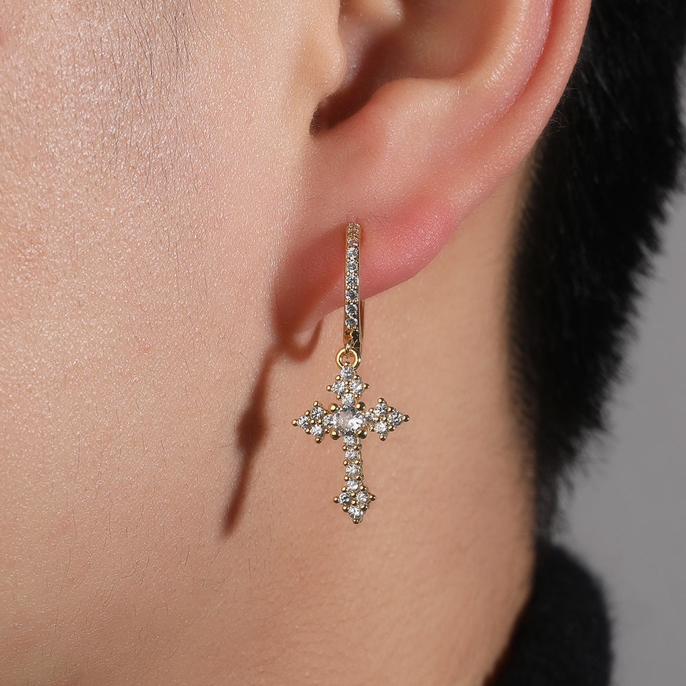 Hip-hop cubic zirconia cross earrings by nowadaysfashion