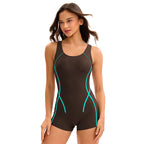 Solid Color Swimsuit Women Siamese Sports Boxer Sleeveless Conservative Swimming by Bella Mia