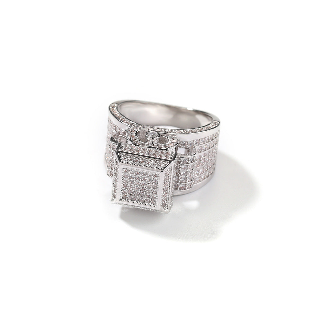 Hip-hop square diamond-encrusted couple ring by nowadaysfashion