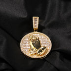 Hip-hop round disc zircon-encrusted praying hands pendant by nowadaysfashion