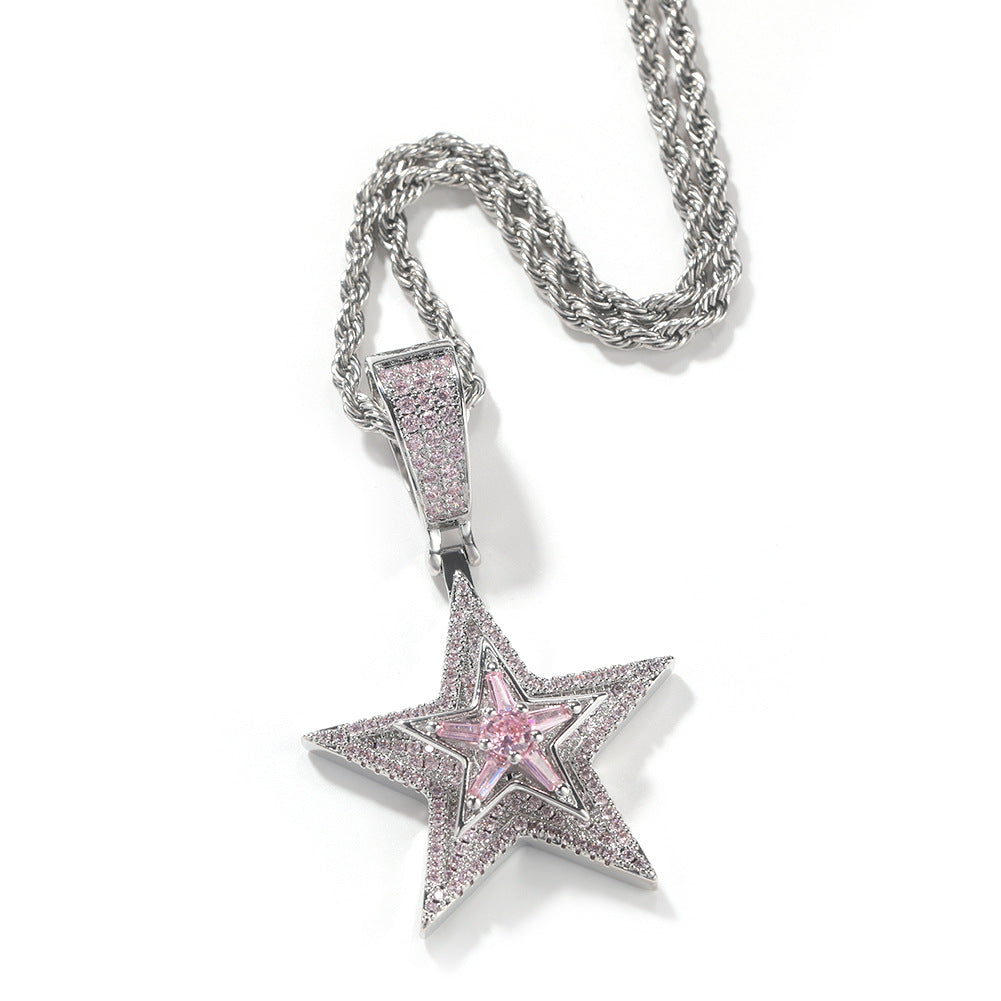 Hip-hop diamond-studded rotating five-pointed star necklace by nowadaysfashion