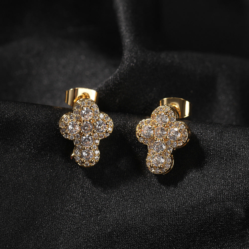 Hip-hop fashion diamond-encrusted cross stud earrings by nowadaysfashion