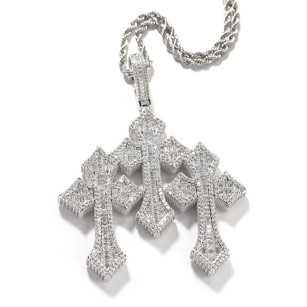 Retro Cross Square Zircon Inlay Necklace by nowadaysfashion