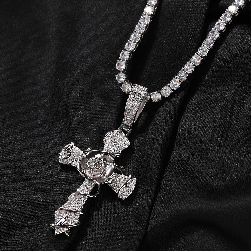 Hip-hop rose cross necklace with 5A zircon inlay by nowadaysfashion