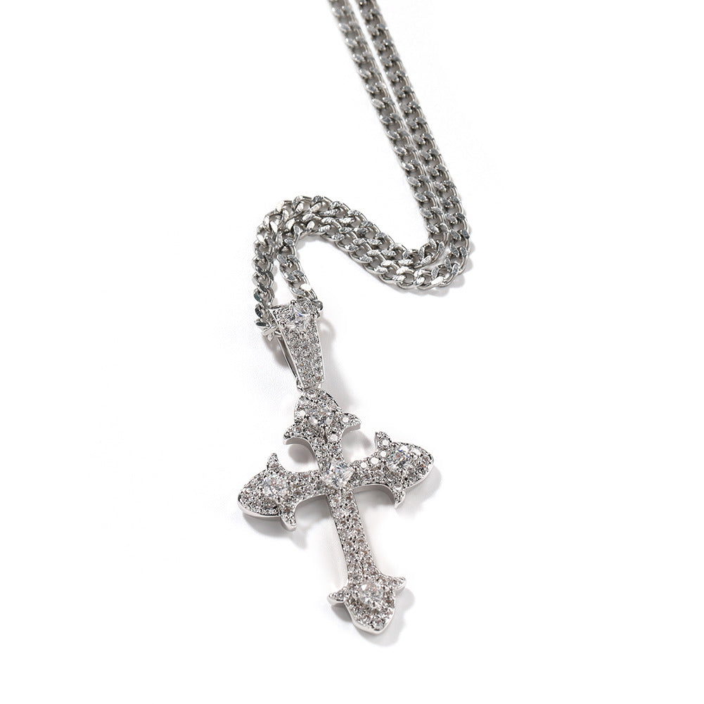 Hip-Hop Diamond-Encrusted Zircon Cross Necklace by nowadaysfashion