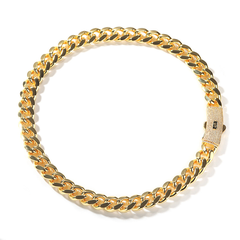 Hip-hop diamond-encrusted clasp smooth Cuban chain by nowadaysfashion