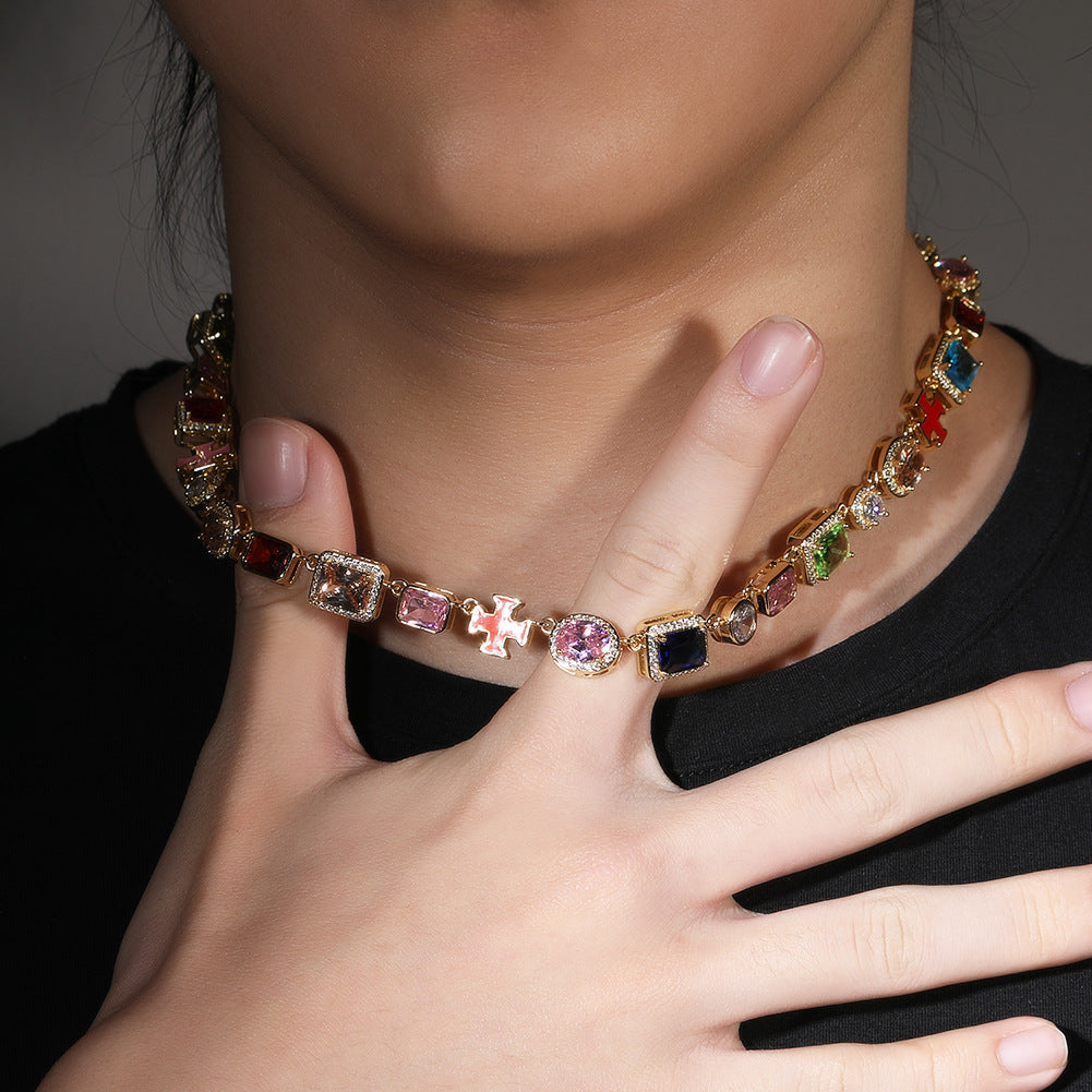Exquisite diamond-encrusted colored gemstone bracelet and necklace by nowadaysfashion