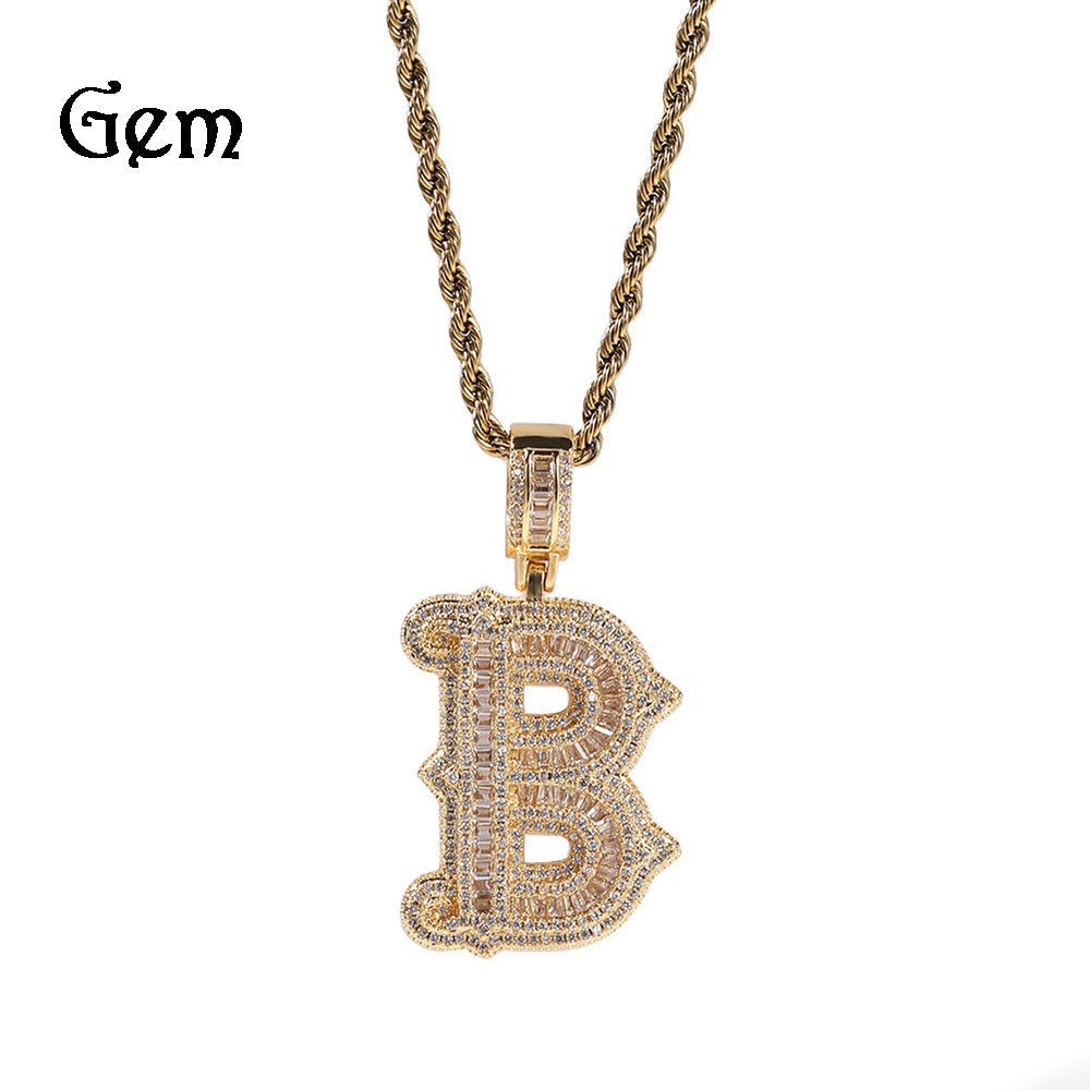 Hip-hop fully diamond-encrusted spiky rock sugar letter necklace by nowadaysfashion