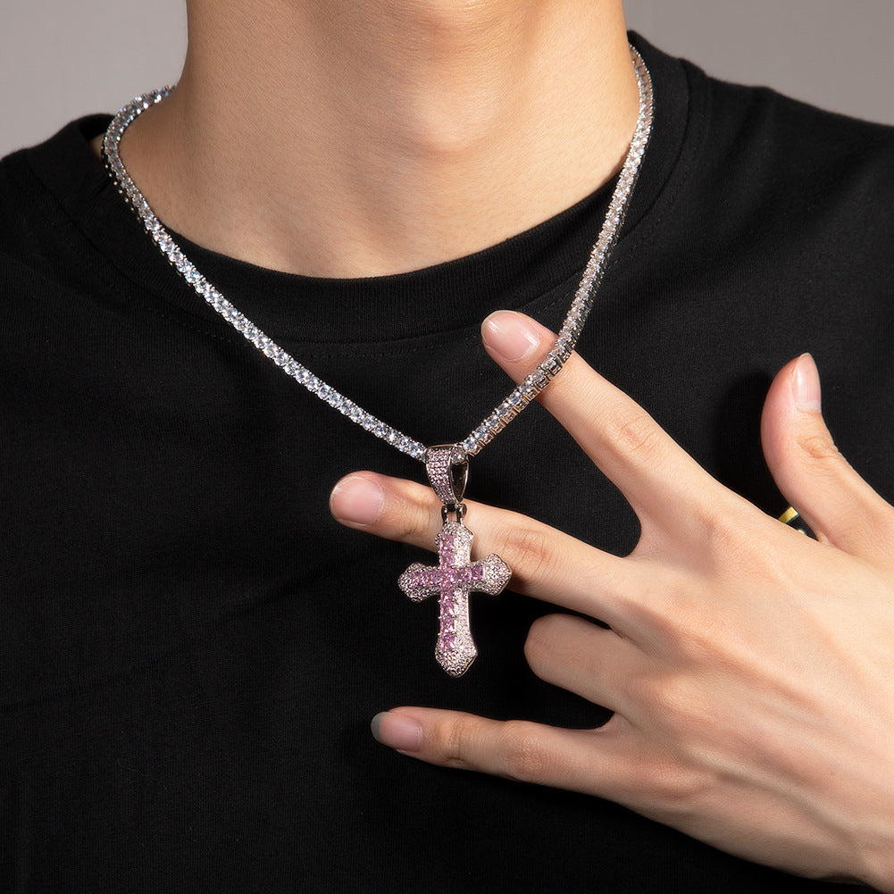 Hip-hop copper-inlaid purple zircon cross necklace by nowadaysfashion