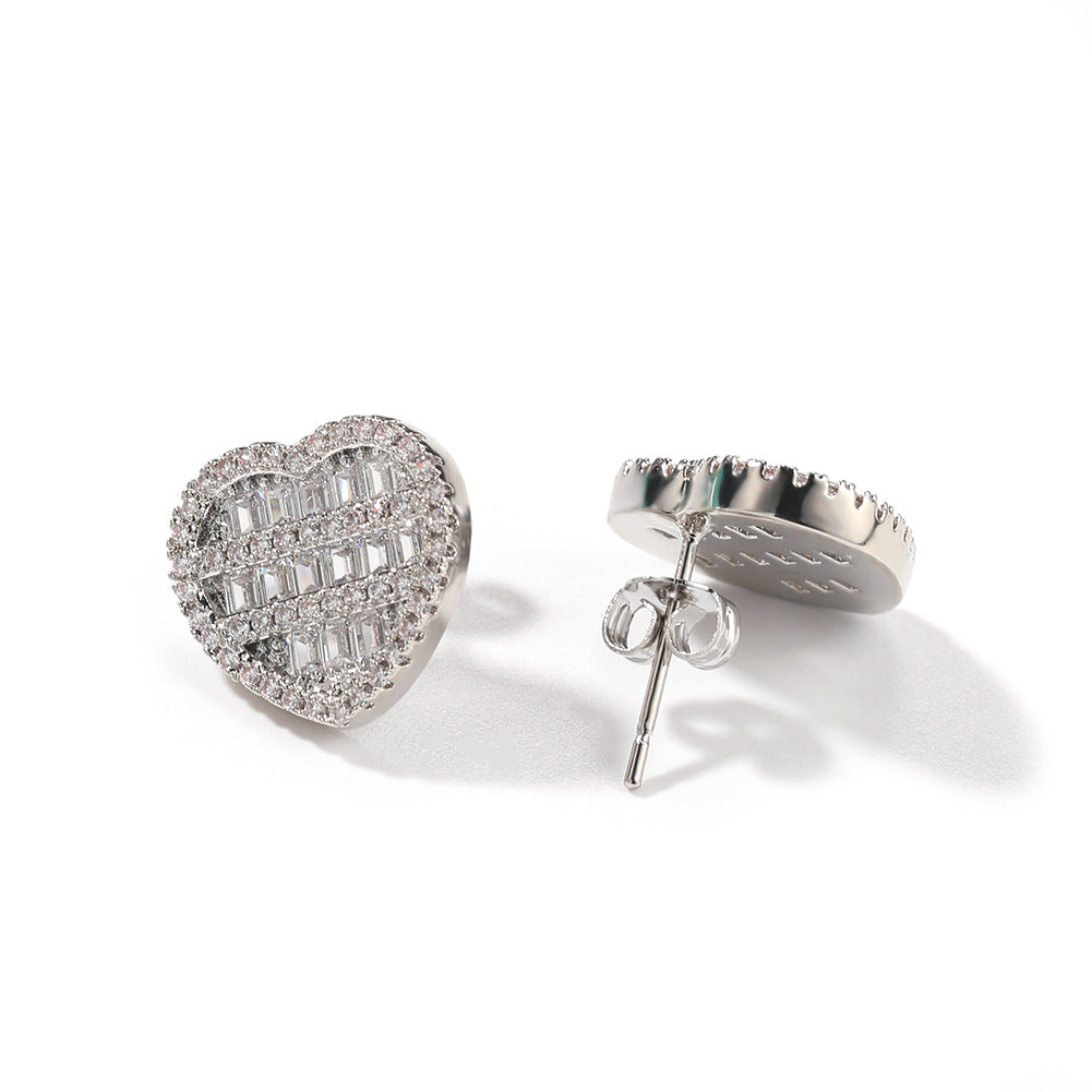 Hip-hop inlaid zircon heart-shaped earrings by nowadaysfashion