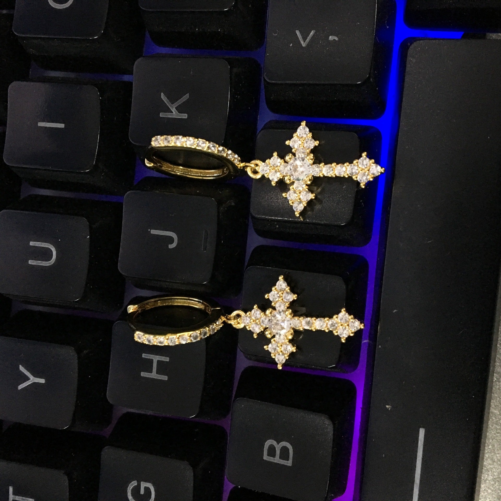 Hip-hop cubic zirconia cross earrings by nowadaysfashion