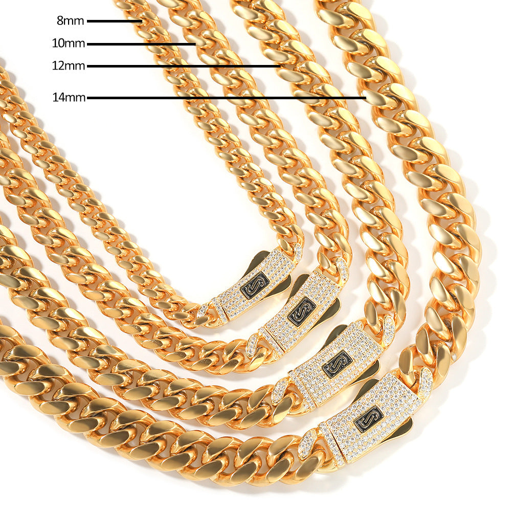 Hip-hop diamond-encrusted clasp smooth Cuban chain by nowadaysfashion