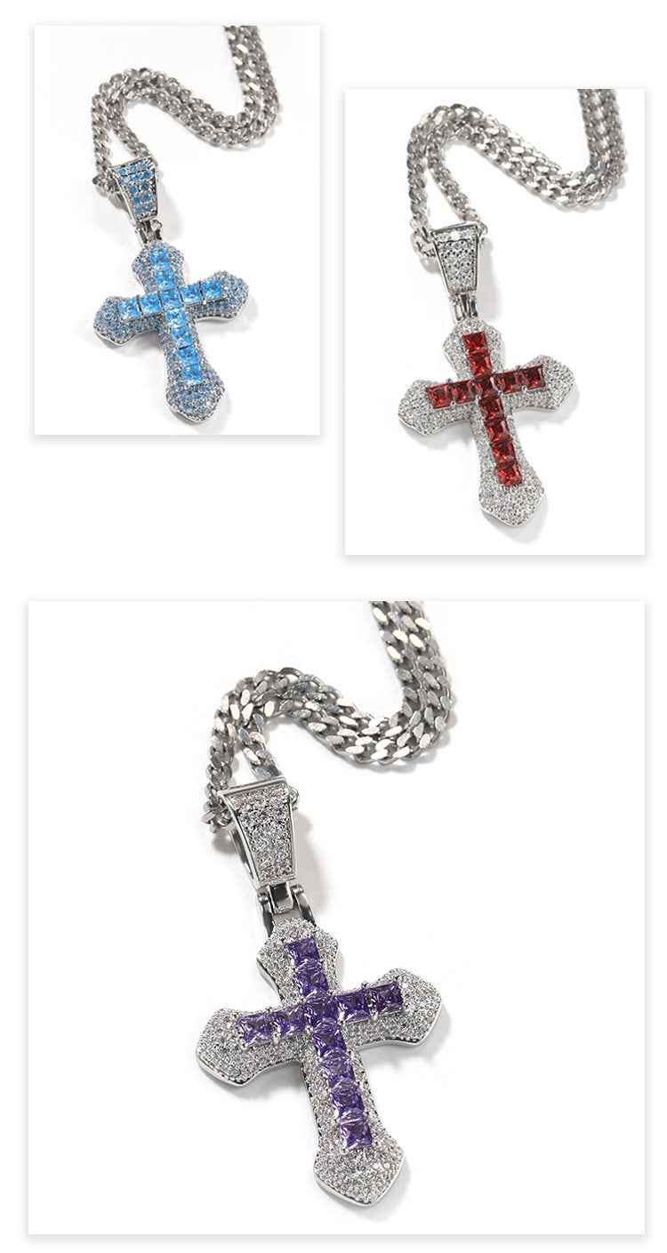 Blue Zircon Cross Hip-hop Necklace by nowadaysfashion