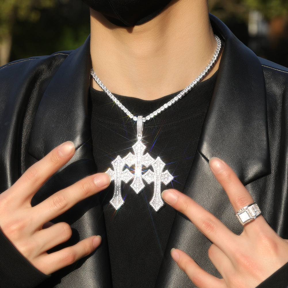 Retro Cross Square Zircon Inlay Necklace by nowadaysfashion