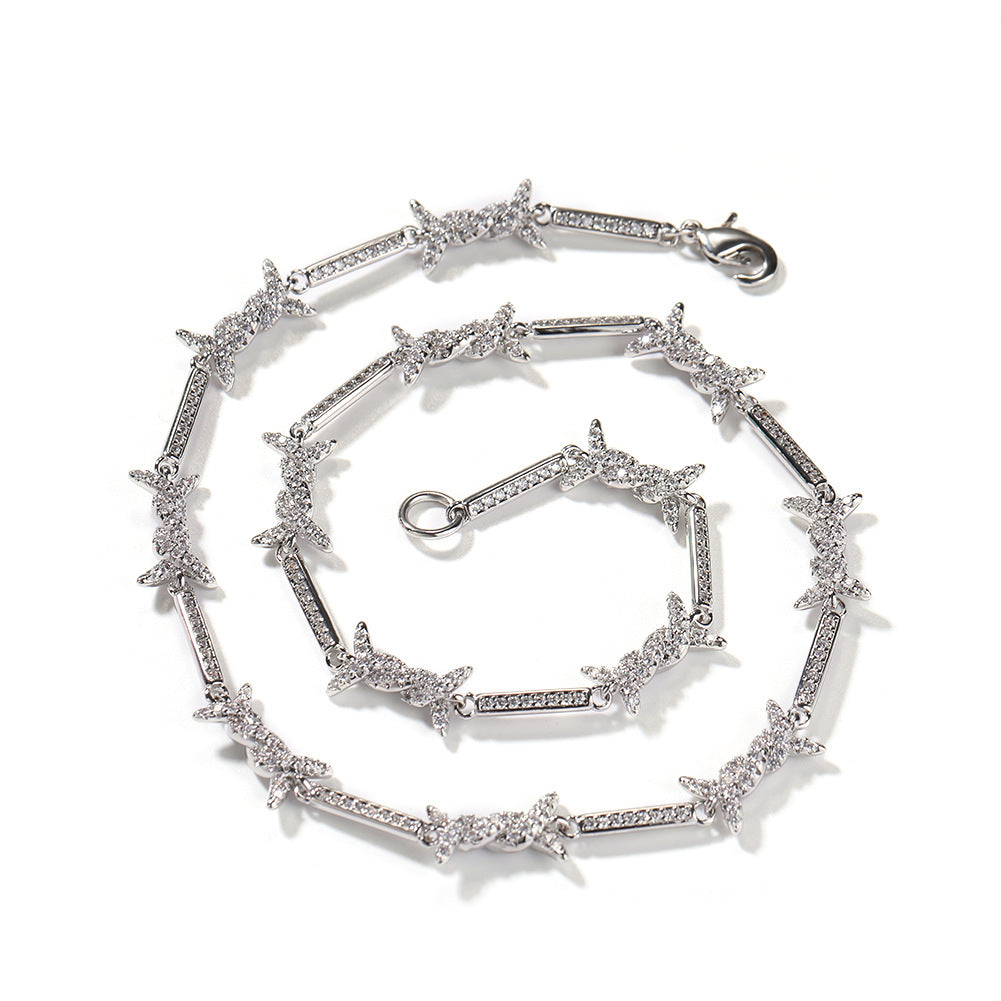 Hiphop zircon-encrusted barbed wire necklace by nowadaysfashion