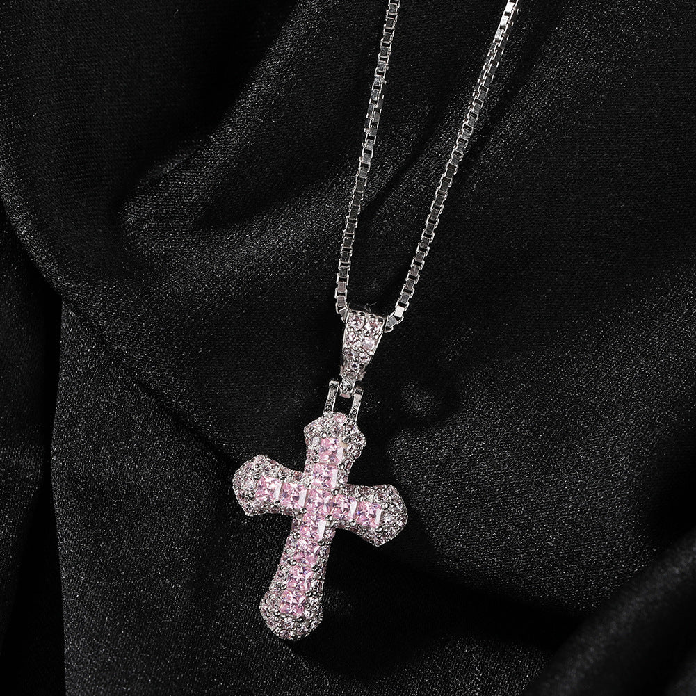 Gold-plated, diamond-encrusted mini cross necklace by nowadaysfashion
