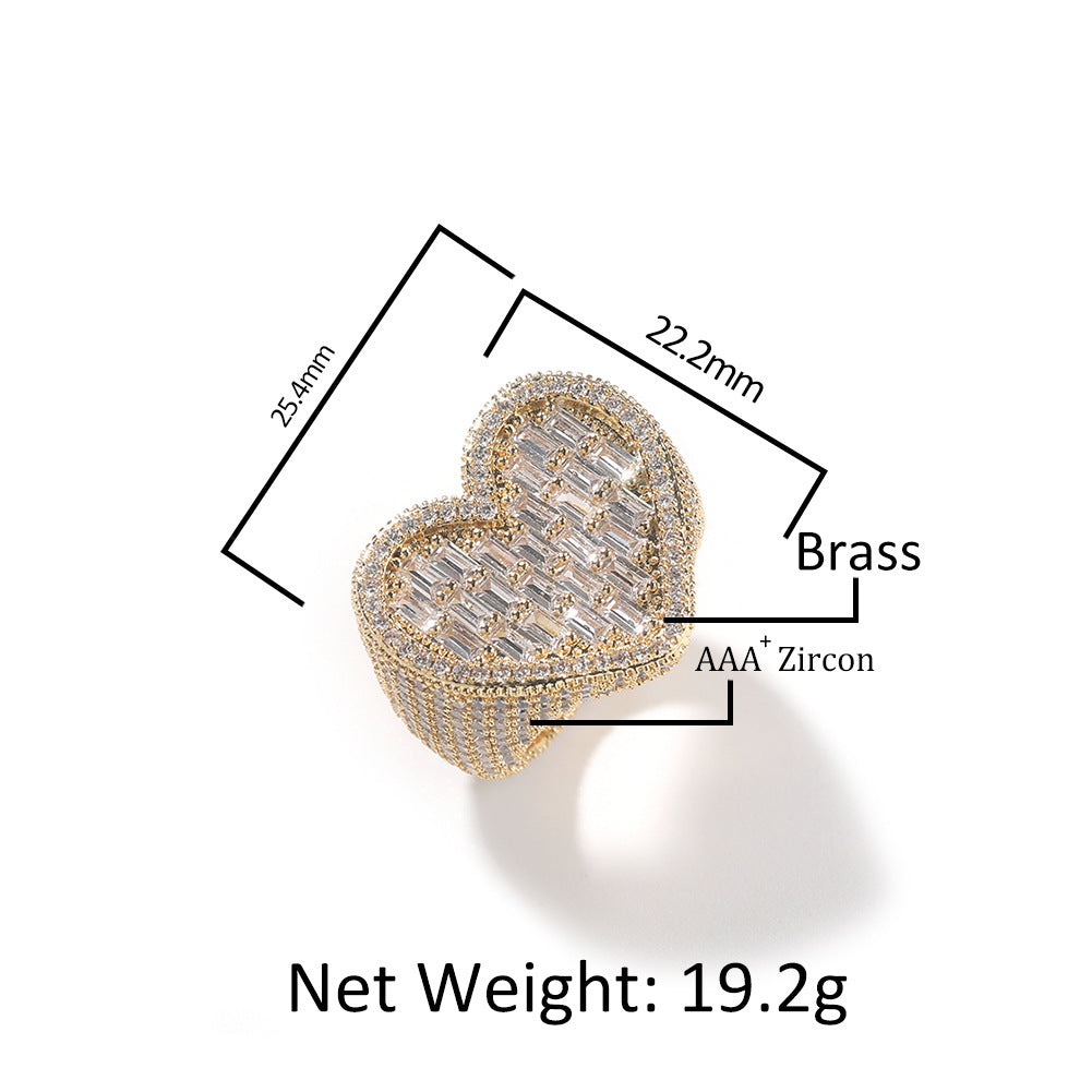 Hip-hop T-square heart-shaped zircon ring by nowadaysfashion