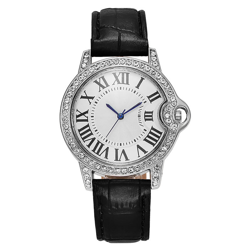 Fashion Diamond-Encrusted Women's Quartz Watch with Leather Strap by nowadaysfashion