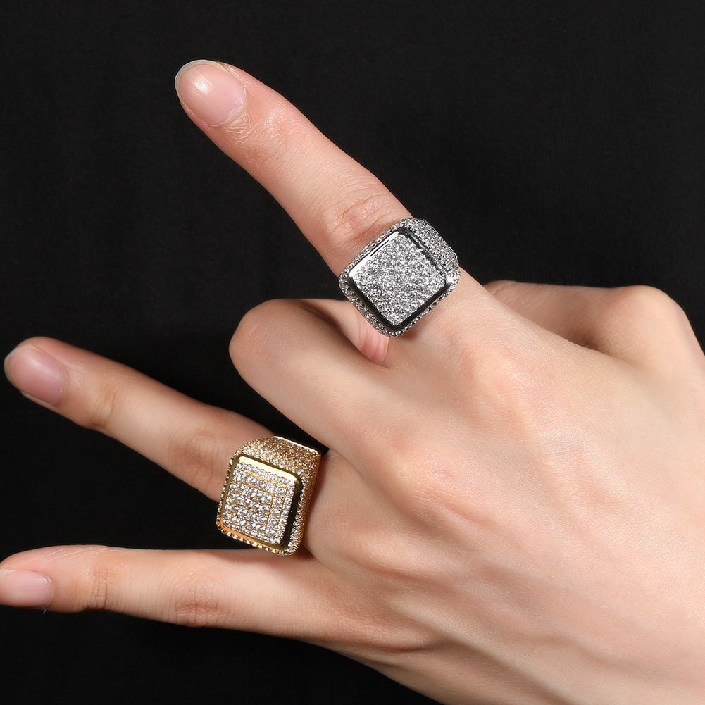 Hip-hop large square ring with zircon by nowadaysfashion