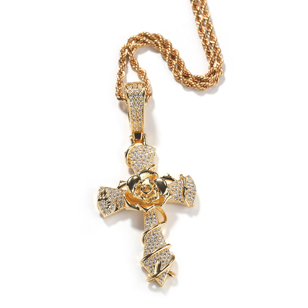 Hip-hop rose cross necklace with 5A zircon inlay by nowadaysfashion