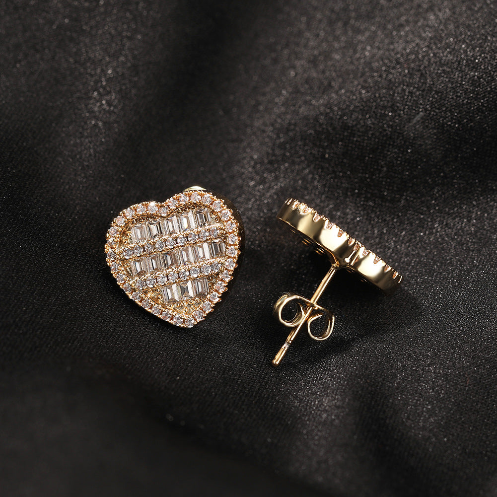 Hip-hop inlaid zircon heart-shaped earrings by nowadaysfashion