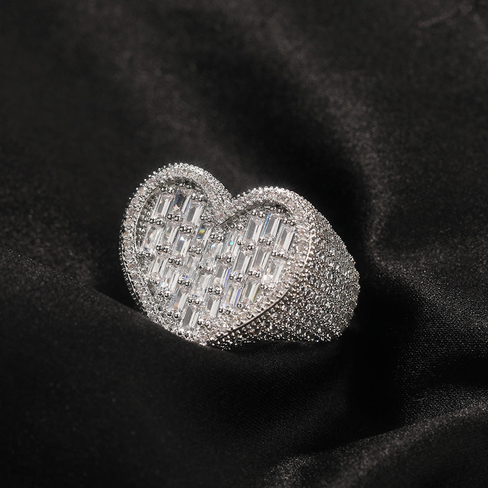 Hip-hop T-square heart-shaped zircon ring by nowadaysfashion